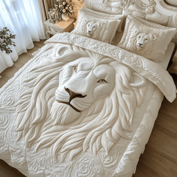 Majestic Lion King 3 Piece Quilted Bedding Set Gift For Lion Lovers