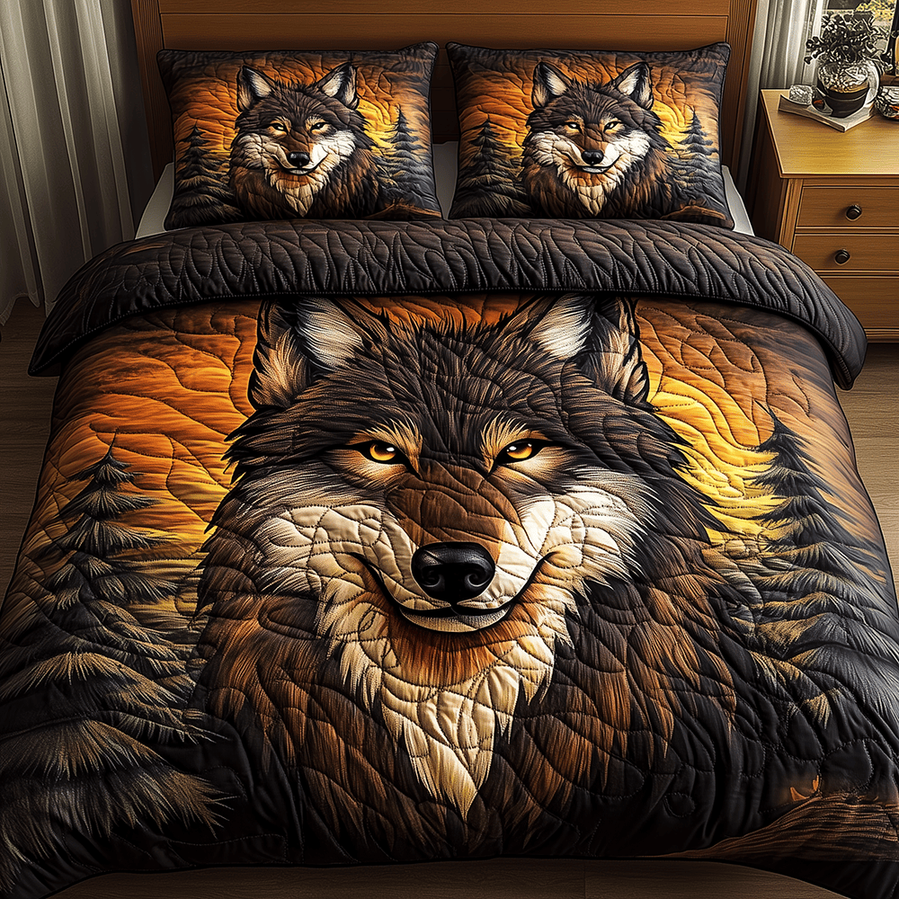 Wolf of the Night 3 Piece Quilted Bedding Set Gift For Wolf Lovers