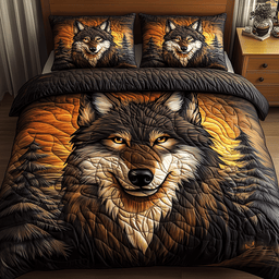 Wolf of the Night 3 Piece Quilted Bedding Set Gift For Wolf Lovers