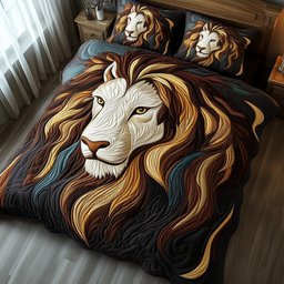 Vintage Majestic Lion 3 Piece Quilted Bedding Set Gift For Lion Lovers