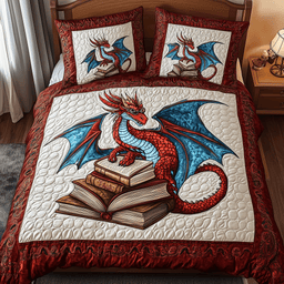 Wisdom Dragon 3 Piece Quilted Bedding Set Gift For Fantasy Lovers