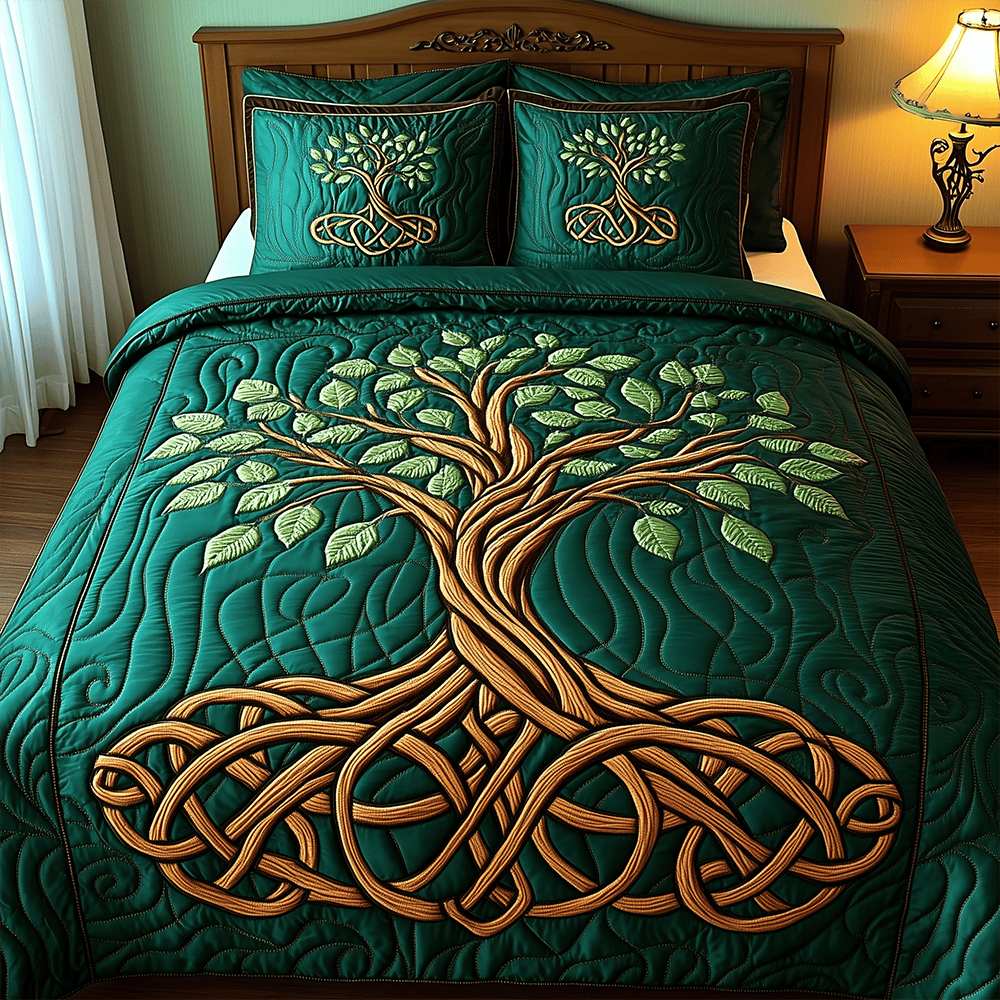 Tree of Life 3 Piece Quilted Bedding Set Gift For Home Decor Lovers