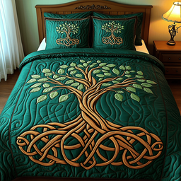 Tree of Life 3 Piece Quilted Bedding Set Gift For Home Decor Lovers