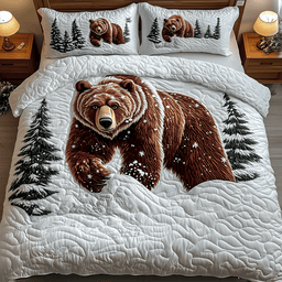 Snowland Majestic Bear 3 Piece Quilted Bedding Set Gift For Bear Lovers