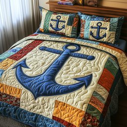 Nautical Anchor 3 Piece Quilted Bedding Set Gift For Beach Lovers