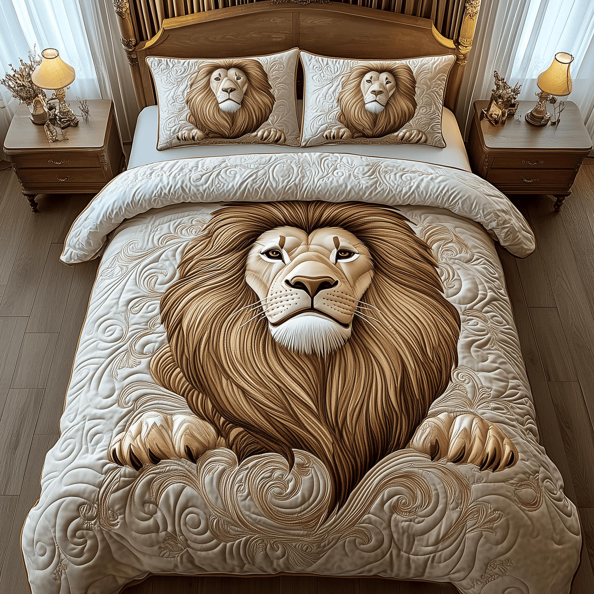 Majestic Lion 3 Piece Quilted Bedding Set Gift For Lion Lovers
