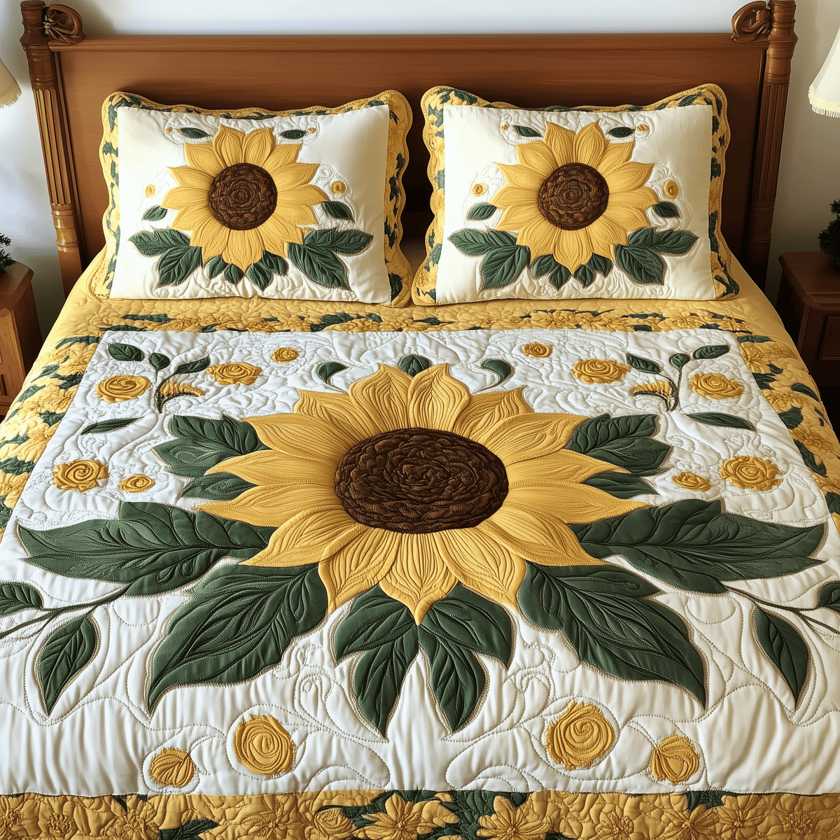 Sunflower 3 Piece Quilted Bedding Set Gift For Flower Lovers