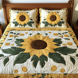 Sunflower 3 Piece Quilted Bedding Set Gift For Flower Lovers