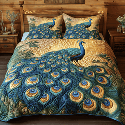 Elegance Peacock 3 Piece Quilted Bedding Set Gift For Bird Lovers