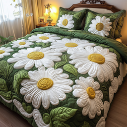 Daisy Garden 3 Piece Quilted Bedding Set Gift For Flower Lovers