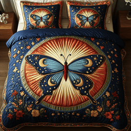 Butterfly Radiance 3 Piece Quilted Bedding Set Gift For Butterfly Lovers