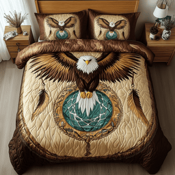 Eagle of the Native Sky 3 Piece Quilted Bedding Set Gift For Home Decor Lovers