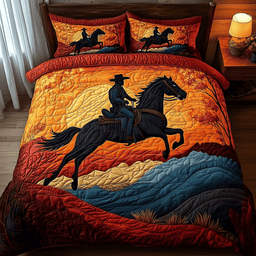 Sunset Cowboy 3 Piece Quilted Bedding Set Gift For Western Lovers