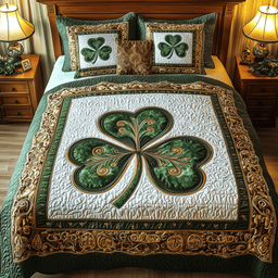 Celtic Shamrock 3 Piece Quilted Bedding Set Gift For Home Decor Lovers