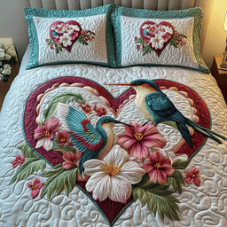 Hummingbird Love 3 Piece Quilted Bedding Set Gift For Bird Lovers