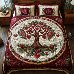 Romance Tree of Life 3 Piece Quilted Bedding Set Gift For Home Decor Lovers