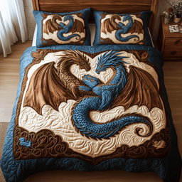 Aurora of Dragons 3 Piece Quilted Bedding Set Gift For Fantasy Lovers