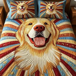 Happy Sunshine Golden Retriever 3 Piece Quilted Bedding Set Gift For Dog Lovers