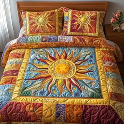 Hippie Sun 3 Piece Quilted Bedding Set Gift For Home Decor Lovers