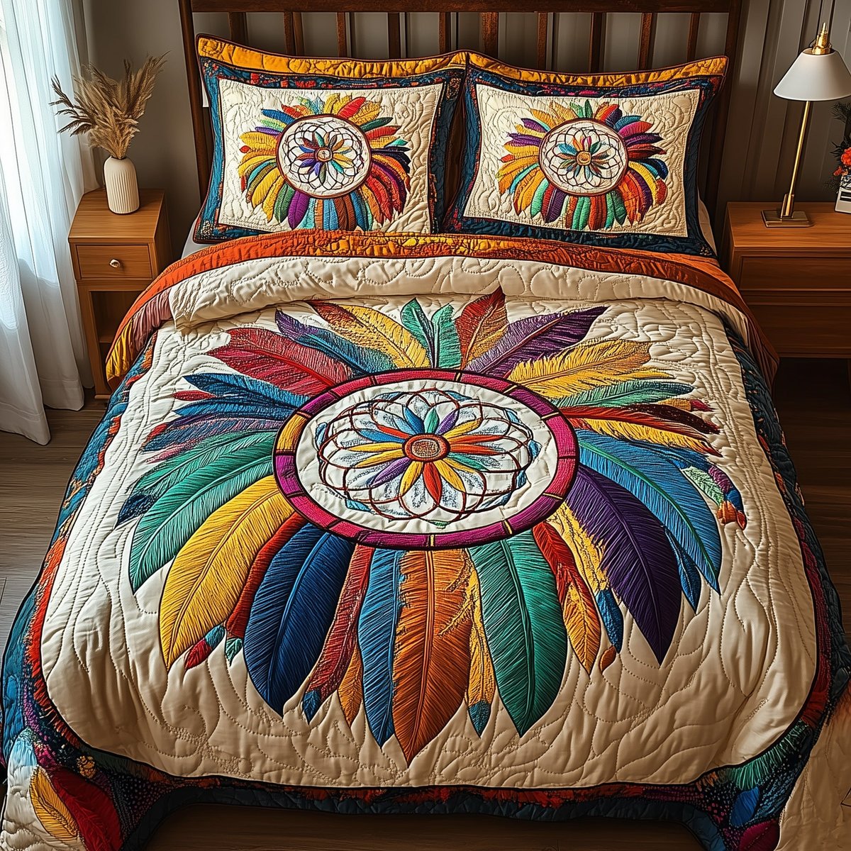 Ethereal Dreamcatcher 3 Piece Quilted Bedding Set Gift For Home Decor Lovers