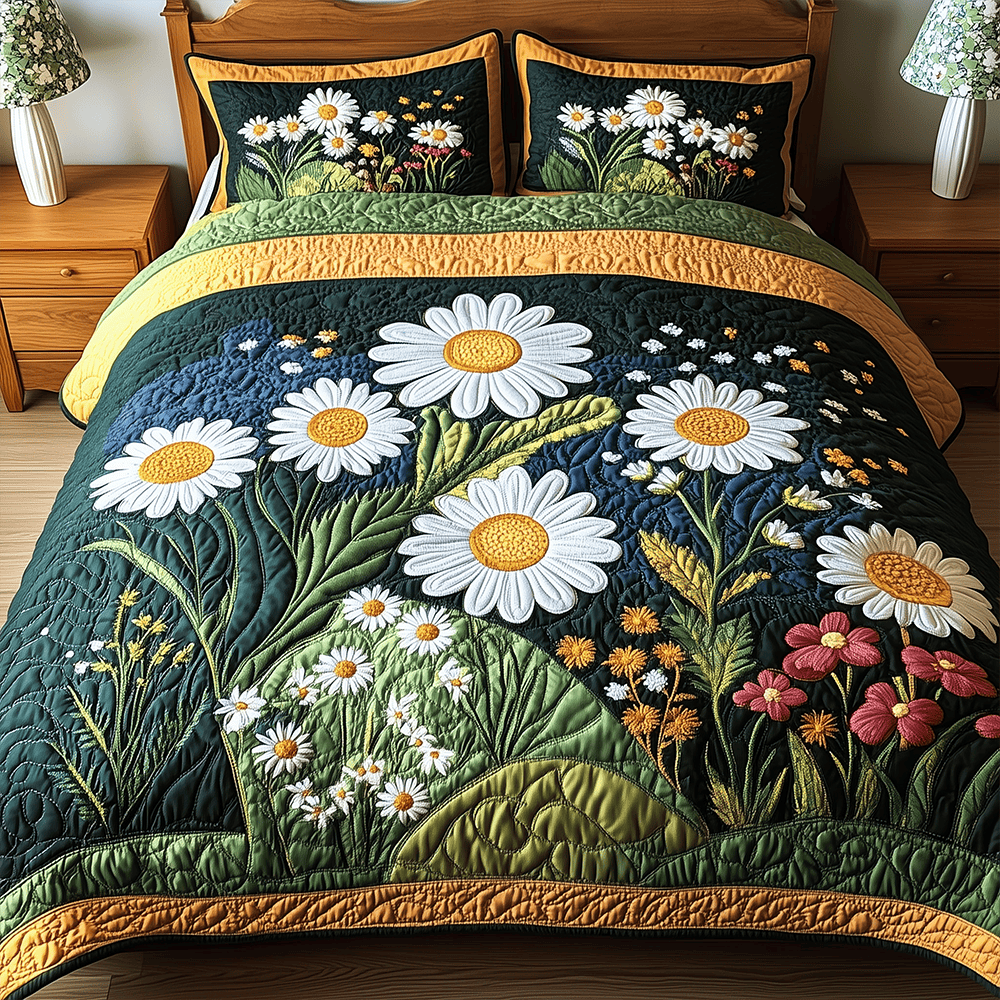 Daisy Garden 3 Piece Quilted Bedding Set Gift For Flower Lovers