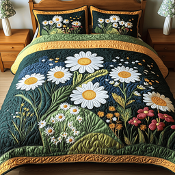 Daisy Garden 3 Piece Quilted Bedding Set Gift For Flower Lovers