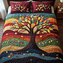 Sunlit Tree of Life 3 Piece Quilted Bedding Set Gift For Home Decor Lovers