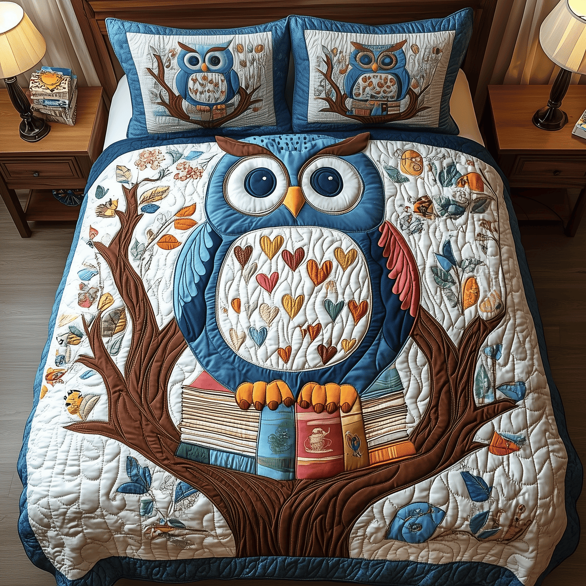 The Owlchemy 3 Piece Quilted Bedding Set Gift For Bird Lovers
