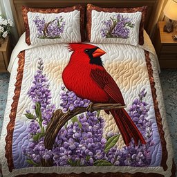 Springtime Cardinal 3 Piece Quilted Bedding Set Gift For Bird Lovers