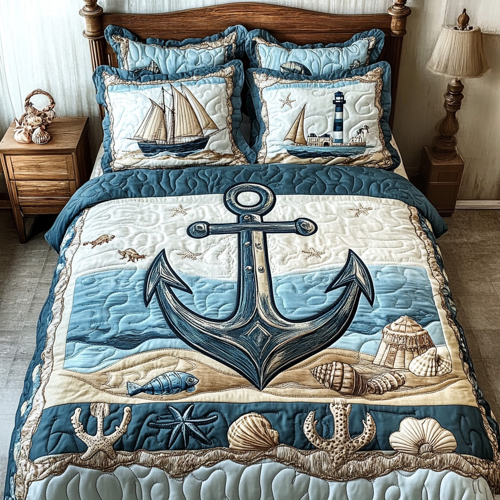 Anchor to the Soul 3 Piece Quilted Bedding Set Gift For Beach Lovers