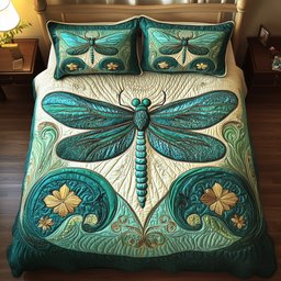 Enchanted Dragonfly 3 Piece Quilted Bedding Set Gift For Butterfly Lovers
