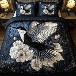 Noir Hummingbird 3 Piece Quilted Bedding Set Gift For Bird Lovers