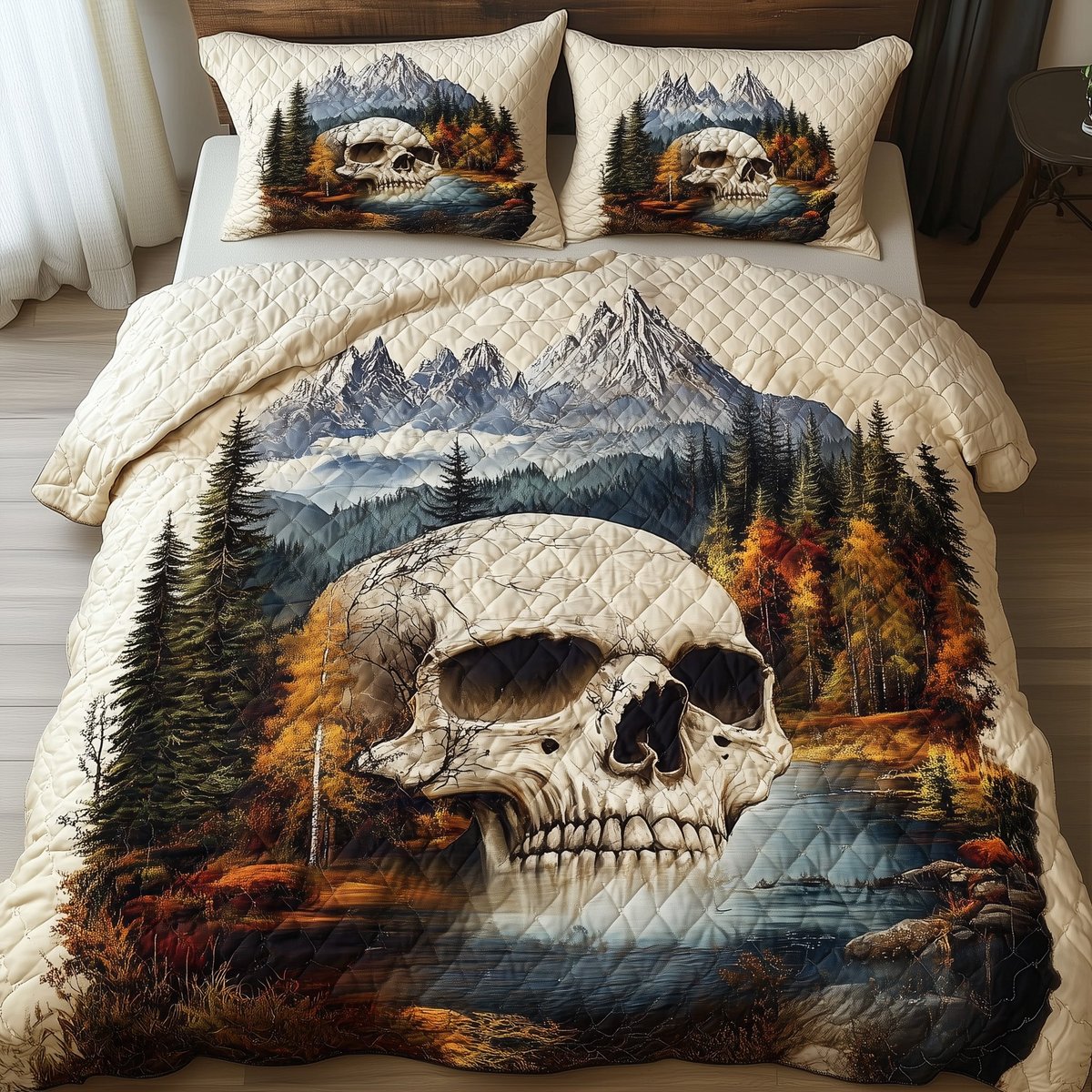 Forest Soul Skull 3 Piece Quilted Bedding Set Gift For Nature Lovers