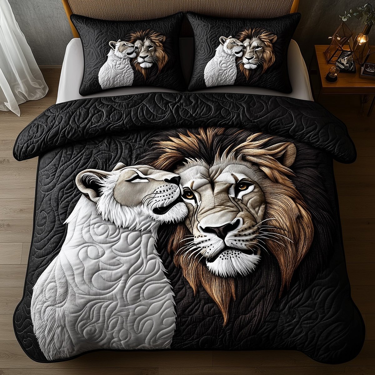 Majestic Lion 3 Piece Quilted Bedding Set Gift For Lion Lovers