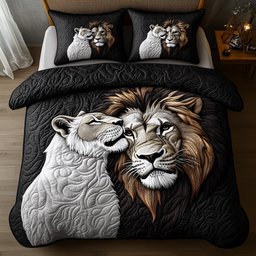 Majestic Lion 3 Piece Quilted Bedding Set Gift For Lion Lovers