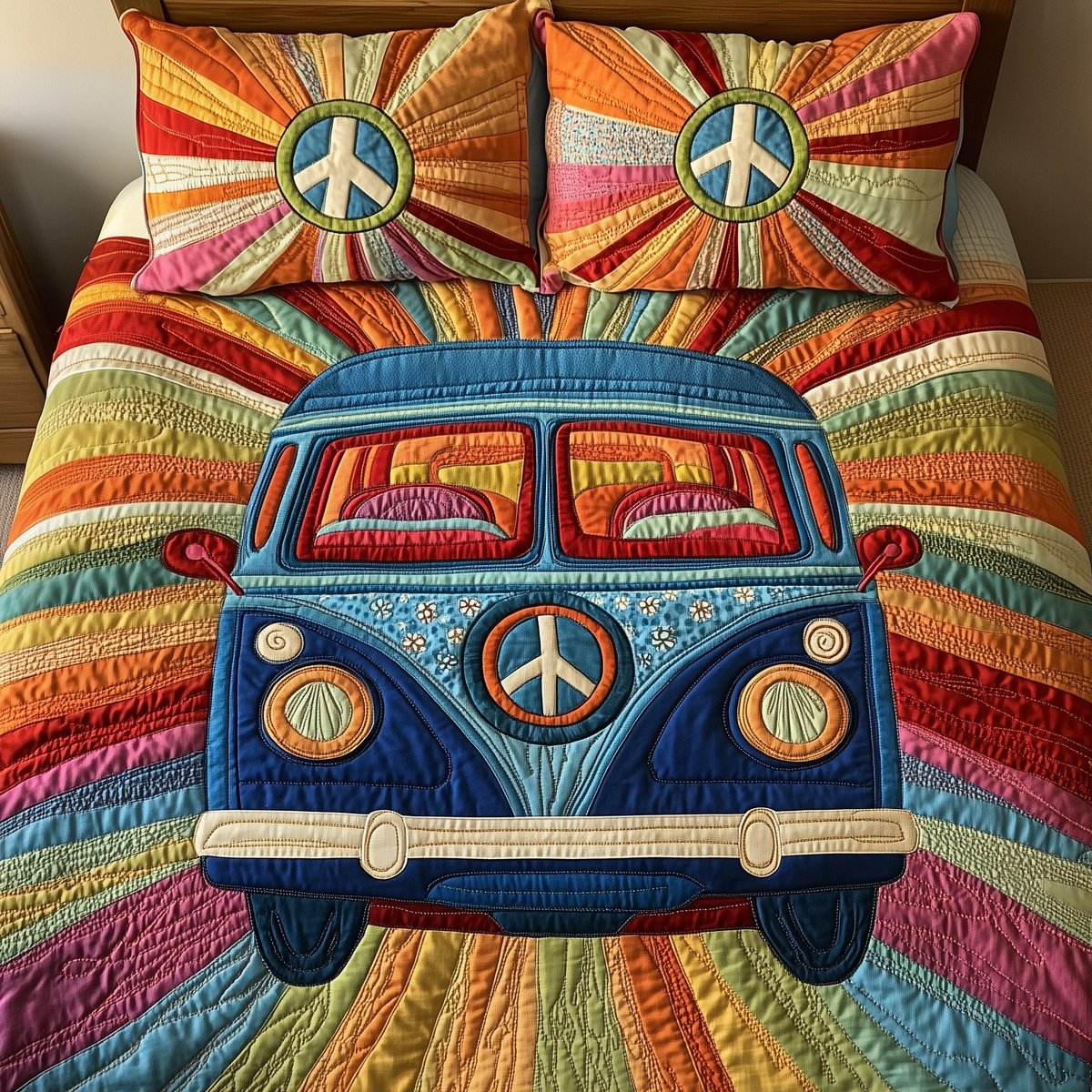 Peace Sign 3 Piece Quilted Bedding Set Gift For Home Decor Lovers