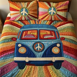 Peace Sign 3 Piece Quilted Bedding Set Gift For Home Decor Lovers