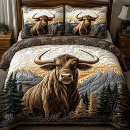 Highland Cow 3 Piece Quilted Bedding Set Gift For Cow Lovers