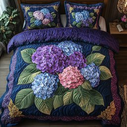 Hydrangea Bloom Elegance 3 Piece Quilted Bedding Set Gift For Flower Lovers