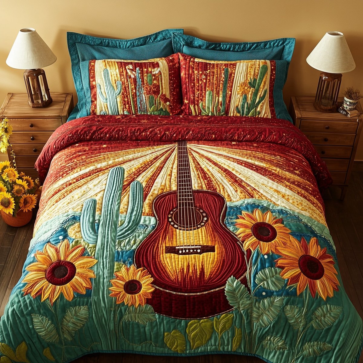 Rustic Cowboy Tune 3 Piece Quilted Bedding Set Gift For Western Lovers