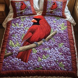 Springtime Cardinal 3 Piece Quilted Bedding Set Gift For Bird Lovers