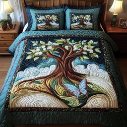 Ancient Tree of Life 3 Piece Quilted Bedding Set Gift For Home Decor Lovers