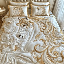 Elegant White Horse 3 Piece Quilted Bedding Set Gift For Horse Lovers