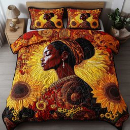 Black Diamond 3 Piece Quilted Bedding Set Gift For African American Heritage Lovers
