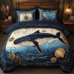 Deep Sea Serenity 3 Piece Quilted Bedding Set Gift For Fishing Lovers