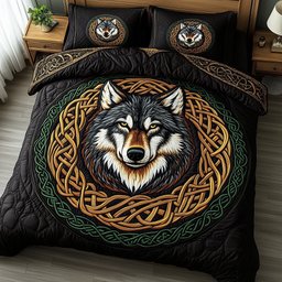 Nordic Wolf Spirit 3 Piece Quilted Bedding Set Gift For Wolf Lovers