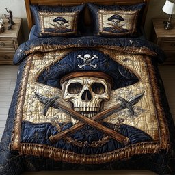 Skull Pirate 3 Piece Quilted Bedding Set Gift For Gothic Decor Lovers