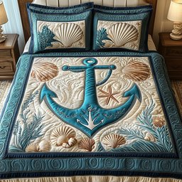 Nautical Anchor 3 Piece Quilted Bedding Set Gift For Beach Lovers