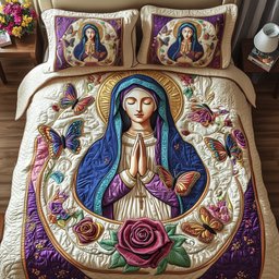 Holy Mary 3 Piece Quilted Bedding Set Gift For Home Decor Lovers