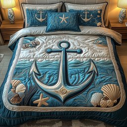 Nautical Anchor 3 Piece Quilted Bedding Set Gift For Beach Lovers